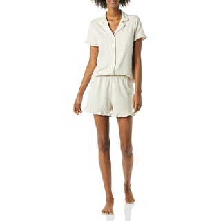 Amazon Essentials Damen Schlafanzug-Set aus Baumwoll-Modal mit Paspelierung (in Übergröße erhältlich), Beige, XXL