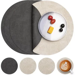 LuxusKollektion Platzset Tischset rund 36cm 4er Set abwaschbar Grau Cremeweiß 4er Set bunt