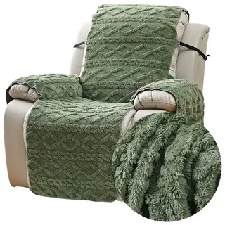 FANSU Stretchhusse für Relaxsessel Komplett Sesselbezug, Jacquard Plüsch 1 Sitzer Sesselschoner für Recliner Stuhl Sessel, Sofabezug Bezug für Fernsehsessel Liege (1 Sitzer,grün)