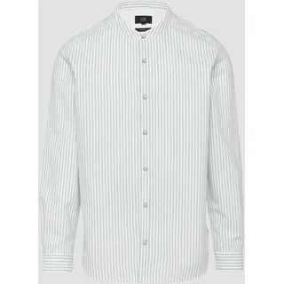 QS - Regular Fit: Stehkragenhemd aus gestreiftem Oxford, Herren, grün|weiß, S