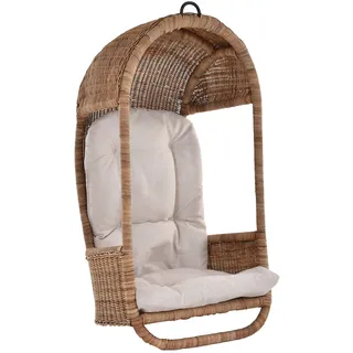 Hängeschaukel/Hängesessel aus ungeschältem Natur-Rattan - Hängekorb naturbelassen (Natur geflochten, Mit Polster)