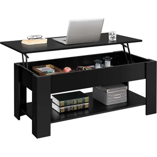 Yaheetech Couchtisch, Höhenverstellbarer Wohnzimmertisch, Schwarz, 120x59cm | Kaffeetisch mit verstecktem Stauraum & stabiler Sofatisch für Wohnzimmer & Büro