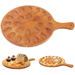 Platte für Gefüllte Eier, Wende Eierplatte aus Holz Deviled Egg Tray mit Griff Eierplatte Servierplatte Platte für Russische Eier Ostern Eierplatte für Halbe Eier Holz, für Feste, Partys (24 Löcher)