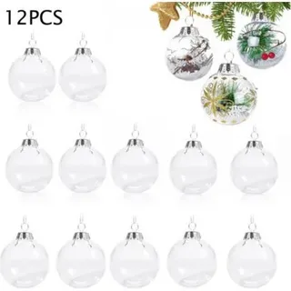 Sonstige Weihnachtsdekorationen, Durchsichtige Weihnachtskugeln, 12 Dekorative Weihnachtskugeln, Selbstbefüllbare Kugeln, Durchsichtige Kunststoffkugeln, Weihnachtsdekorationen (6 Cm)