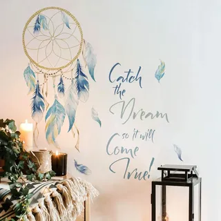 Runtoo Wandtattoo Traumfänger mit Federn Groß Wandsticker Dream Sprüche Wandaufkleber Mädchen Schlafzimmer Kinderzimmer Wohnzimmer