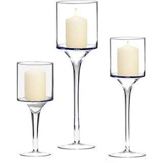 Boltze Windlicht Set Arosa 3-teilig (Deko-Gläser für Kerzen, Weihnachtsdekoration, Kerzenständer Höhen 30 cm, 40 cm, 50 cm, Form rund) 7119100
