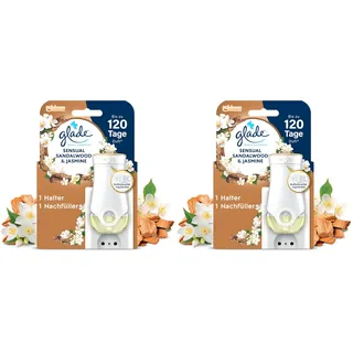 Glade electric scented oil Halter, elektrischer Raumduft Duftstecker mit Duftöl, inkl. 1 Nachfüller, Sensual Sandalwood & Jasmine, 2er Pack (1 x 20 ml)