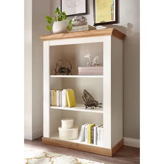 Landhaus Regal Bücherregal 102cm pinie weiß / wotan eiche Wohnzimmer
