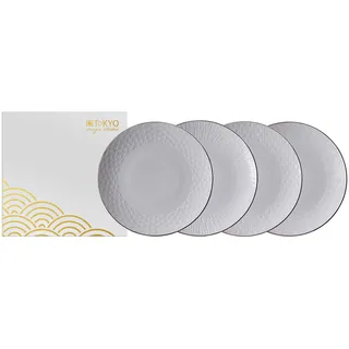 TOKYO design studio Nippon White 4-er Teller-Set weiß, mit Gold-Rand, Ø 19 cm, ca. 2 cm hoch, asiatisches Porzellan, Japanisches Design, inkl. Geschenk-Verpackung