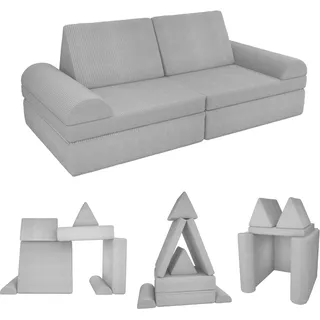 POKAR Kindersofa | Spielsofa Cord aus Schaumstoff Bausteinen | Modulares Spielsofa für Kinder | Kuschelecke im Kinderzimmer Kindercouch | Oeko-Tex 100 Zertifiziert | Kaninchen Grau