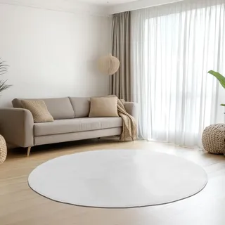 Teppich-Traum Kurzflor Teppich Rund Hasenfell-Optik Weiß Ø 120 cm