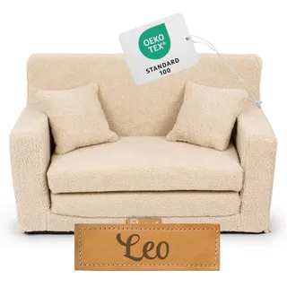 Flumi Personalisierte Kindercouch Kinder Sessel Sofa Schlafsofa jugendzimmer mit Gravur KINDERNAME Spielsofa für Kinderzimmer Schlafsessel Bettfunktion Kindermöbel 92x40x60 (Boucle Dunkelbeige)