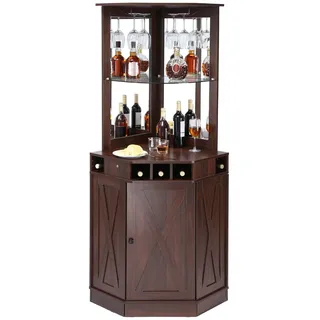 VEVOR Industrieller Eck-Barschrank, Weintisch für Spirituosen und Gläser, Sideboard-Buffetschrank mit Glashalter, Freistehender Kaffee-Barschrank aus Bauernholz für Wohnzimmer, Hausbar, Walnussholz