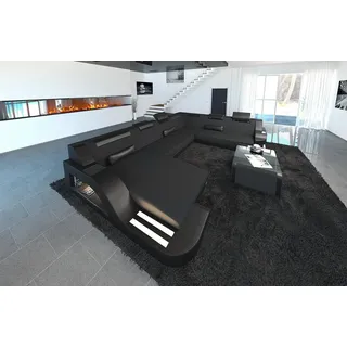 Sofa Dreams Wohnlandschaft Stoff Sofa Couch Stoff Polster Wohnlandschaft Palermo, XXL U Form Stoffsofa mit LED, USB-Anschluss, Schlafsofa, Designersofa grau|schwarz