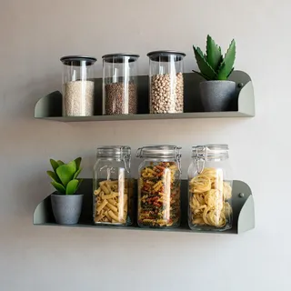 MILUKA Schweberegal Olivgrün aus Metall 2er Set 60 cm, hohe Tragkraft | Wandregal aus Metall für Wohnzimmer, Büro oder Küche, modular kombinierbar, unsichtbare Befestigung, hohe Tragkraft