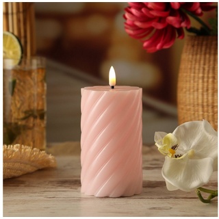 MARELIDA LED-Kerze TWIST Echtwachs gedrehte Stumpenkerze flackernd H: 15cm Timer rosa (1-tlg) rosa