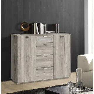 Schubladenkommode Sideboard Mehrzweckschrank 120cm sandeiche Weißglas 55158173