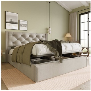 Sweiko Polsterbett (Doppelbett mit Kopfteil und Lattenrost, Stauraumfunktion Bett), Baumwolle, 160x200 cm, ohne Matratze grau