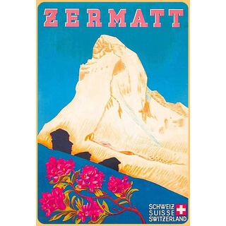 Schatzmix Zermatt blau-beiges Metallschild 20x30 cm Wanddeko tin Sign Blechschild, Blech, Mehrfarbig