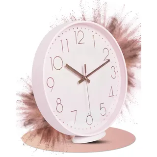 LATENO - Wanduhr Rosa - 30 cm - zum Aufhängen & Hinstellen - Analoge Uhr - Ohne Tickgeräusche - Batteriebetrieben - Küchenuhr - Wall Clock - Uhr für Wohnzimmer - Clock Wall