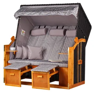Strandkorb - 3-Sitzer - Volllieger - Ostsee - gestreift/grau - PE schwarz
