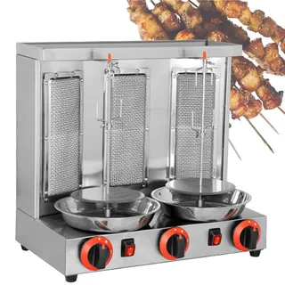 DDZJTPP Vertikal Dönergrill,Gas Edelstahl Döner Kebab Maschine Dönergrill Tischgrill Grillofen Für Zuhause Mit 360° Drehbar,Mit Temperatureinstellschalter,Für Restaurant Wohnküche,Silver