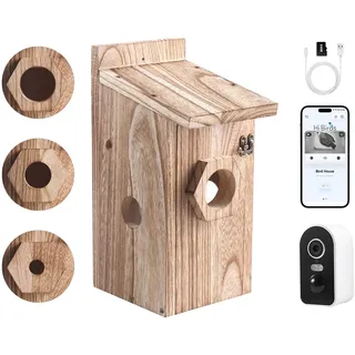 Nistkasten mit 4MP Kamera WLAN, Vogelhaus zum Aufhängen Wetterfest, 2,4 G WiFi & App Benachrichtigung, Video/Fotoaufnahme & Bewegungserkennung, Beobachten des Vogellebens, Nachtsicht, Zweiwege Audio,D