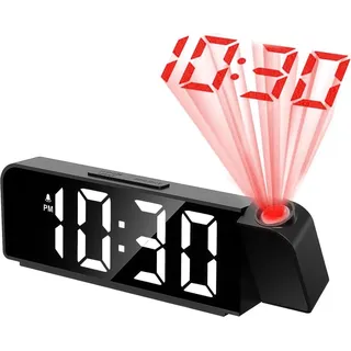 Projektionswecker für Schlafzimmer, digital, 180° drehbare Projektion, LED-Display mit Uhrzeit & Temperaturanzeige, moderne Projektionsuhr - Schwarz