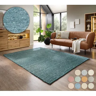 OTTO home Wollteppich Pirker, rechteckig, Höhe: 12 mm, Wendeteppich, meliert, reine Wolle, handgewebt, Scandi, Wohnzimmer grün 40 cm x 60 cm x 12 mm