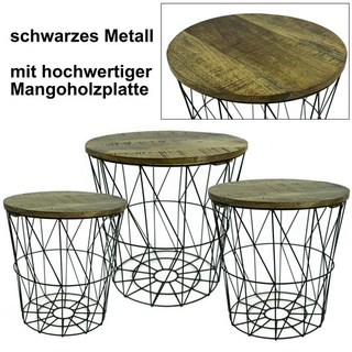 NOOR living Beistelltisch-Set, BxH: 39,5 x 40 cm, Metall/Mangoholz - schwarz | braun