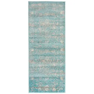 Mazovia Designteppich Vintage Teppich für Wohnzimmer - Vintage Look - Blau, 80 x 250 cm, Vintage, Höhe 8 mm, Kurzflor blau 80 x 250 cm