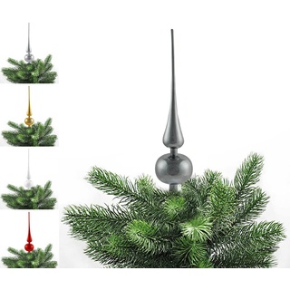 JACK Kunststoff Christbaumspitze Spitze Höhe 28cm, Ø 6cm Weihnachtsbaum Spitze Gold Silber Rot Grau Weiß Glanz, Farbe:Grau