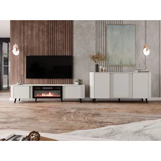 MIRJAN24 Wohnzimmer-Set Volare I, (2er-Set, Kommode, TV-Lowboard), mit Kamin, Realistische LED-Flamme, push to open beige