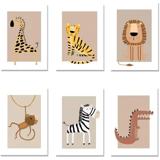 Bilder Babyzimmer Deko, Poster Kinderzimmer 6er Set, Wandbilder Bilder Boho Babyzimmer Deko Wandposter, (13x18cm) ohne Bilderrahmen, Wanddeko Wandbilder Kinderzimmer Mädchen und Jungen