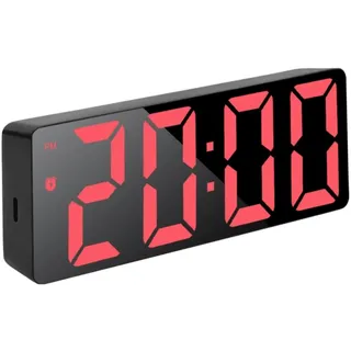 FANSU Nachttisch Wecker Digital, Digitalwecker Großem Display Netzbetrieb/Batteriebetrieben 12/24HR LED Leuchtziffern Digitaler Wecker 3 Helligkeit Schlummerfunktion (Schwarz + Rot,Einheitsgröße)