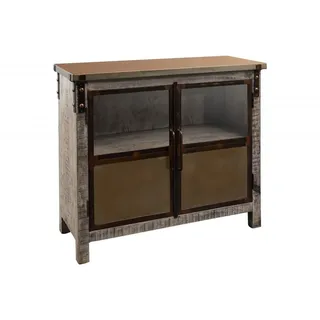 Massivmoebel24 Industrial Sideboard braun Vitrine klein massives Mangoholz zu. Eisen 100x40x90