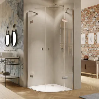 HÜPPE Solva teilgerahmt 1/4 Kreis Schwingtür mit Festteilen 2-flüglig 100/100 x 200 cm, Radius 50 cm, Glas ohne Anti-Plaque, Duschkabinen, S24002092321,