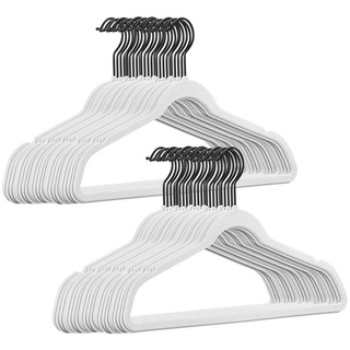 StickandShine Kleiderbügel 50 Stück Samt Kleiderbügel mit Schwarzem Haken in verschiedenen Farben zur Wahl (50er Set) weiß