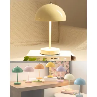 OOWOKS Pilz Tischleuchte Akku Dimmbare Tischlampe Touch Kabellos LED Mushroom Lamp USB Aufladbar Nachttischlampe Ohne Kabel 3000K-6000K Pilz Lampe Tragbare Tisch Lampe mit Batterie für Drinnen,Beige