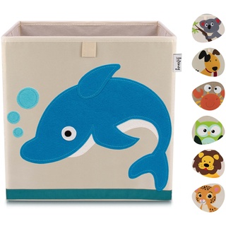 LIFENEY Aufbewahrungsbox Kinder mit Delfin Motiv I Spielzeugbox mit Tiermotiv passend für Würfelregale I Ordnungsbox für das Kinderzimmer I Aufbewahrungskorb Kinder