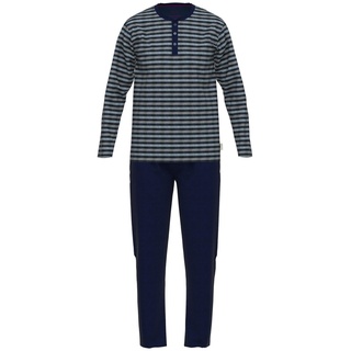 CECEBA Herren Schlafanzug - Pyjama, Baumwollmischung, Rundhals, lang Blau XL