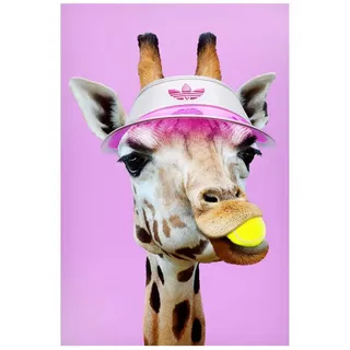 Bilderdepot24 Magnettafel Kinder pink Giraffe beim Tennis, (1-tlg., Magnetboard Pinnwand für die Wand - metallische Tafel für Magnete), Magnetwand groß mit Motiv Kinderzimmer Memoboard magnetisch Hochformat rosa 40 cm x 60 cm
