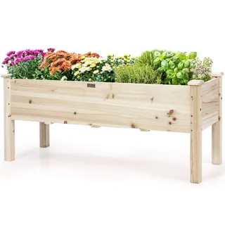 COSTWAY Hochbeet aus Holz, Pflanzbeet für Kinder, 120x43,5x51cm, Pflanztrog belastbar bis 100 kg, Blumenkübel mit Ablauflöchern, Kräuterbeet rechteckig, Anzuchtbeet Garten Terrasse Balkon