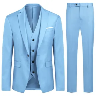 Allthemen Anzug (3 tlg) Herren Slim Fit Anzug Elegantes Anzugset für Business blau 50