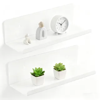 HJYIMYI 2 Stück Kleines Wandregal Weiß,20cm für Badezimmer,Esszimmer | Wandregal Ohne Bohren,Wandregale Metall Weiß,Schwimmende Wandregale,Mini Regal Wand,für Wohnzimmer Dekor,Schlafzimmer,Küche