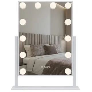wohnwerk.idee Kosmetikspiegel Schminkspiegel mit Beleuchtung Spiegel Standspiegel, Gold oder Weiß, 5-fach Vergrößerung, LED Beleuchtung in drei Farben, Touch-Steuerung weiß rechteckig 30x40cm