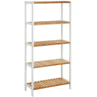 SONGMICS Badezimmerregal, Badregal, Küchenregal, Schuhregal mit 5 Ebenen, Standregal aus Bambus, 26 x 60 x 130 cm, für Bad, Wohnzimmer, Flur, Küche, wolkenweiß-naturbeige BCB35WN