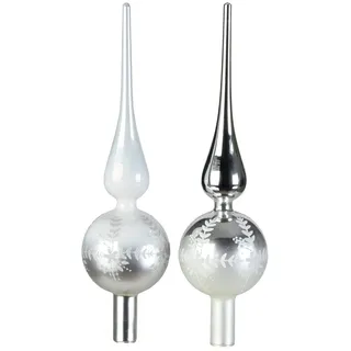 Christmas Decorations Christbaumspitze Glas Ornamente 31cm 1 Stück sortiert Silber / Weiß