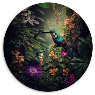 WANDBILD Blumen - Vogel - Dschungel - Pflanzen Deko Groß 150x150 cm