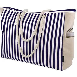 GAGAKU Strandtasche für Damen XXL Familie Badetasche Extra Große Strandtasche mit Reißverschluss, Sanddichtes Segeltuch Beach Bag Reisen Strand Tasche - XXL